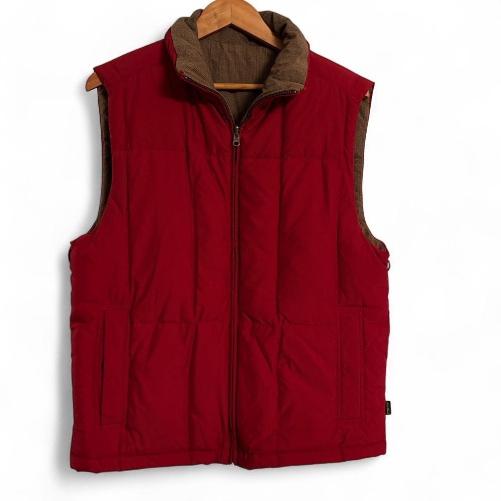 Eddie Bauer Mens Vest M Red Brown Reversible Goose Down Puffer Gorpcore Fall